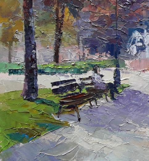 "Autumn Park" is an oil painting by Boris Petrovich Serdyuk