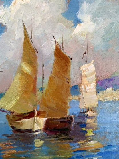 OIl painting There is a sailboat at sea Yuriy Suprunchuk