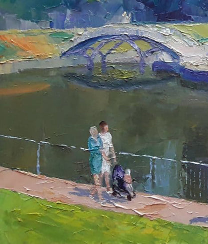 Garden Haven rendered in oil by Boris Petrovich Serdyuk, showcasing the urban oasis