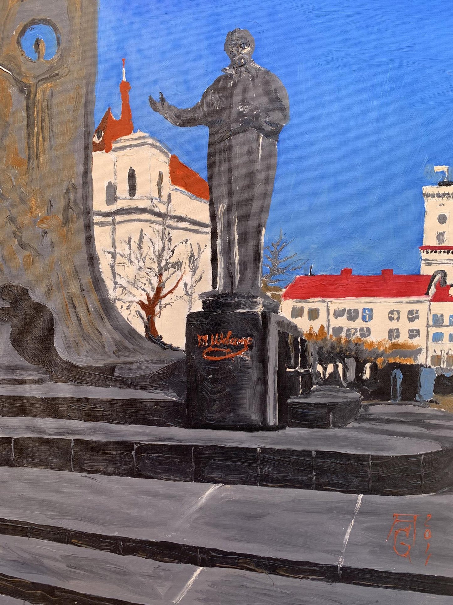 Oil painting City monument in the park Oleksandr Gukalov
