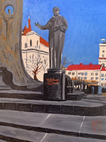 Oil painting City monument in the park Oleksandr Gukalov