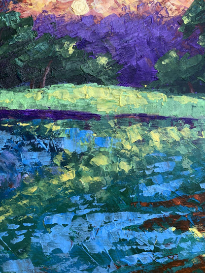 Oil painting Sunset behind the trees V. Zadorozhnya