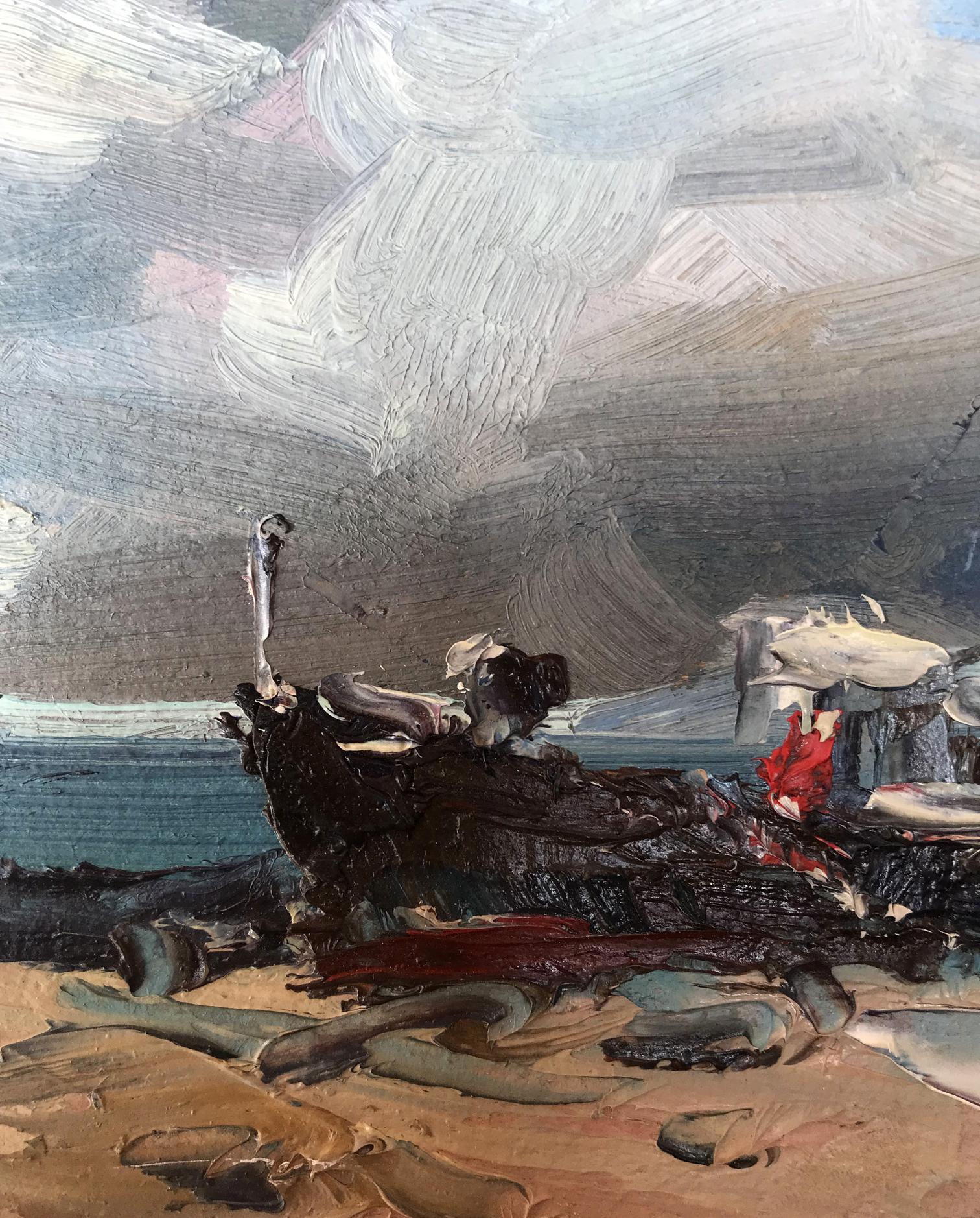 A ship on the coast captured in oil by Alexander Nikolaevich Cherednichenko