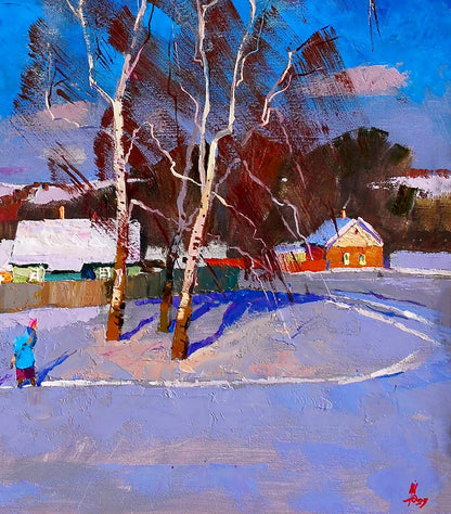 Oil painting January in the city Egor Shvachunov