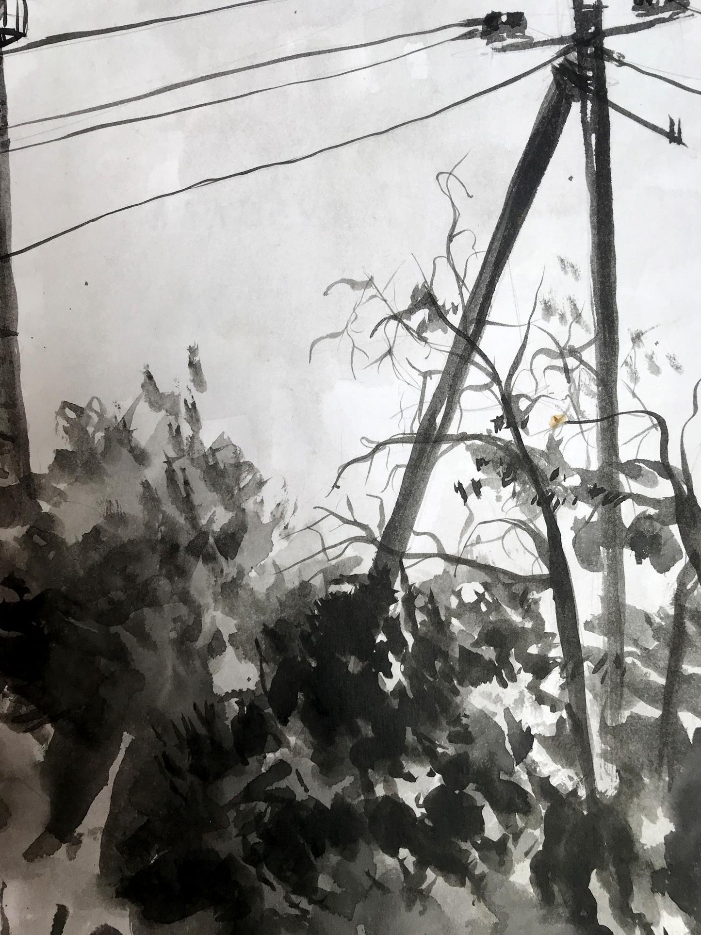 Watercolor painting View of the water tower Smalchuk