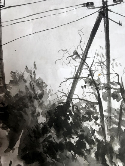 Watercolor painting View of the water tower Smalchuk