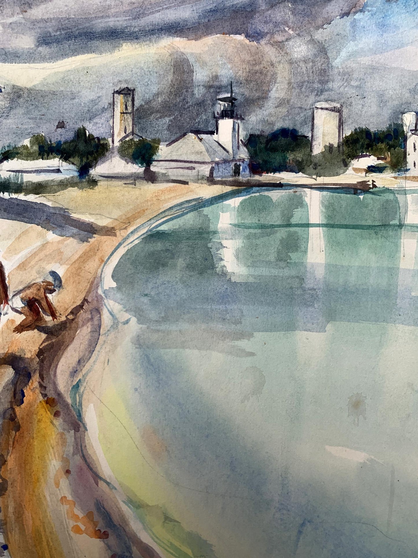 Watercolor painting City lake O. Umansky