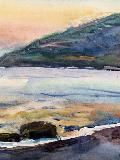 Watercolor painting Sea sunset Unknown artist
