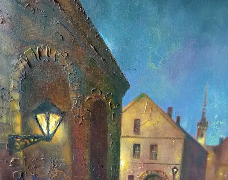 Oil painting Illuminated streets of the night city Anatoly Tarabanov