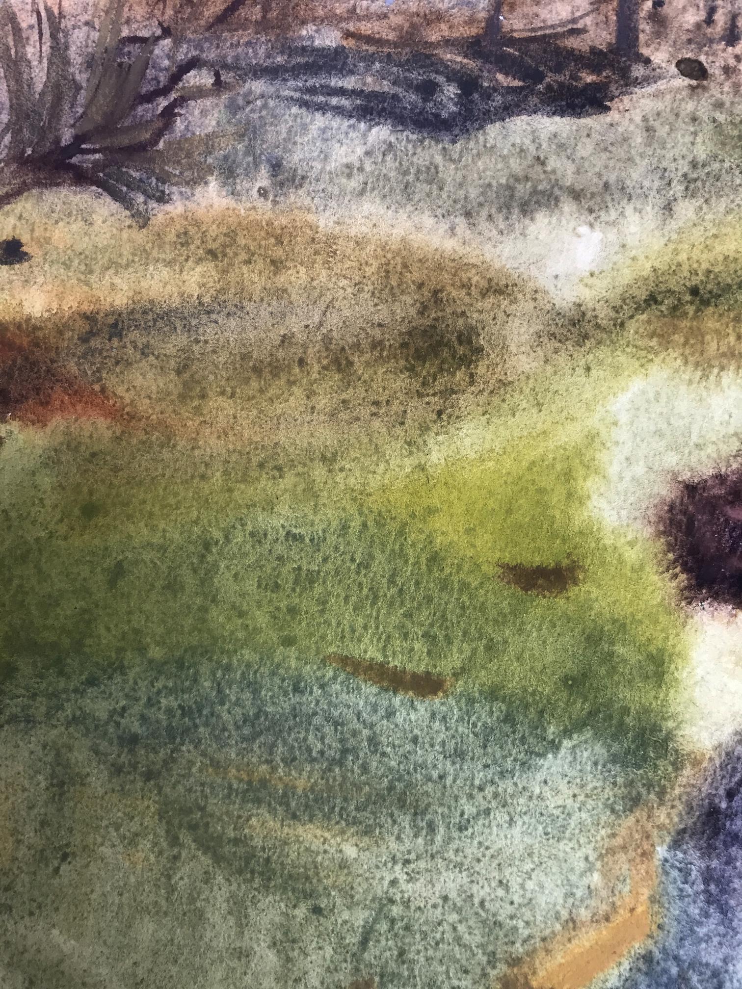 Watercolor painting "In the Woods" by Riaboka, portraying the natural beauty of wooded landscapes.