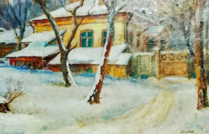 Oil painting Snowy streets of the village Anatolii Duhnevich