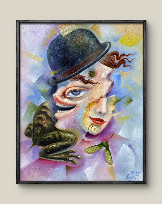 Oil painting Tiger frog in a bowler hat Sergey Voichenko