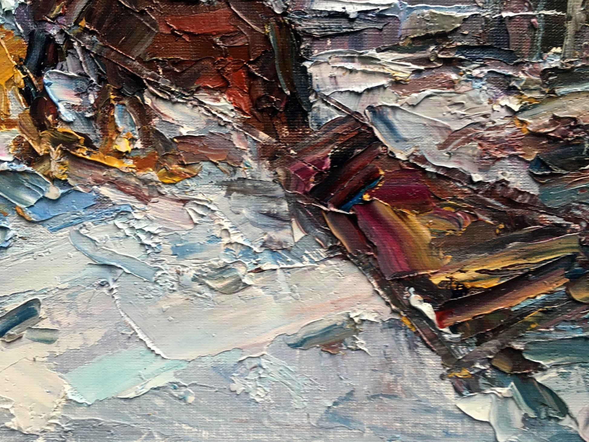 Oil painting Village winter 
