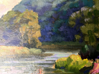 Oil painting Rest by the river Batrakov Vladimir Grigorievich