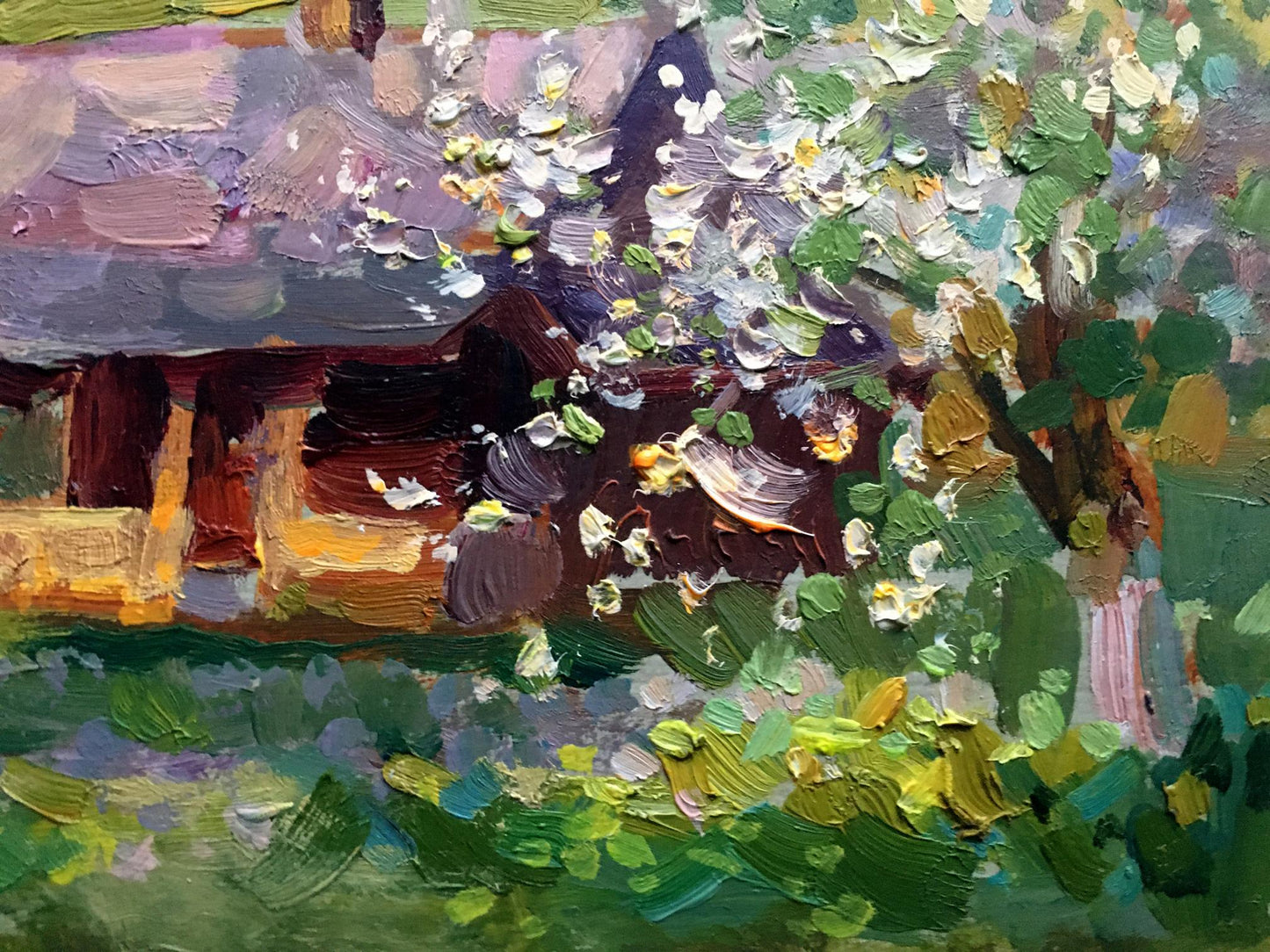 Oil painting Apple trees bloom Batrakov Vladimir Grigorievich