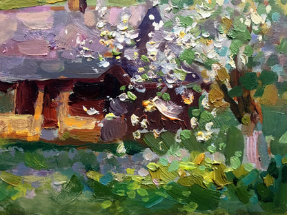 Oil painting Apple trees bloom Batrakov Vladimir Grigorievich