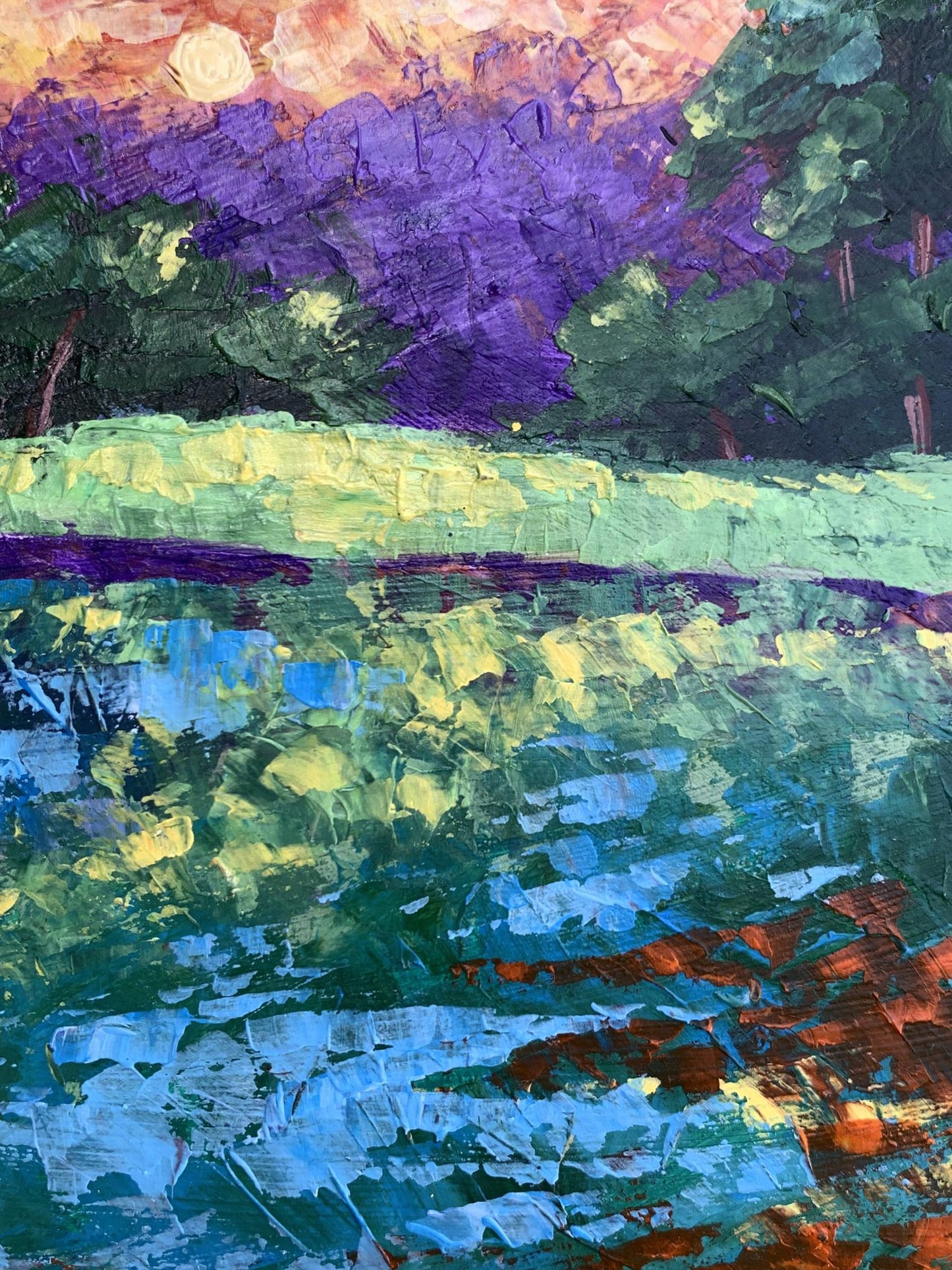 Oil painting Sunset behind the trees V. Zadorozhnya