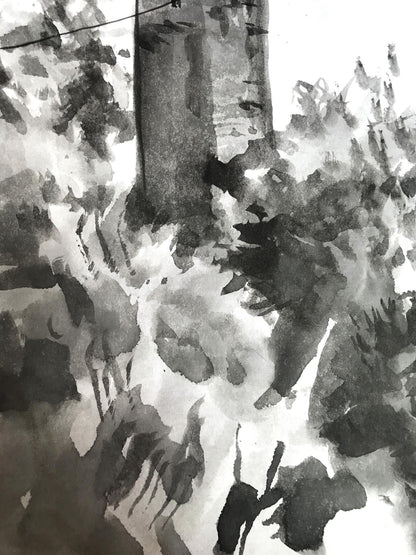 Watercolor painting View of the water tower Smalchuk