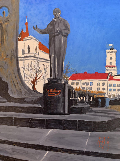 Oil painting City monument in the park Oleksandr Gukalov