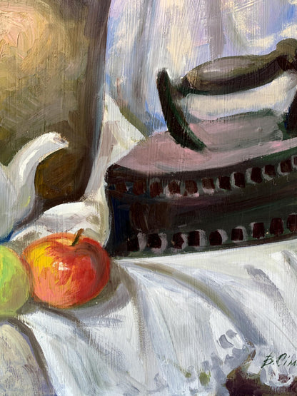 Oil painting Iron and apples Valentina Simashchuk
