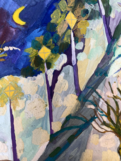 Gouache painting Winter evening in the park Ivanna Yanchuk