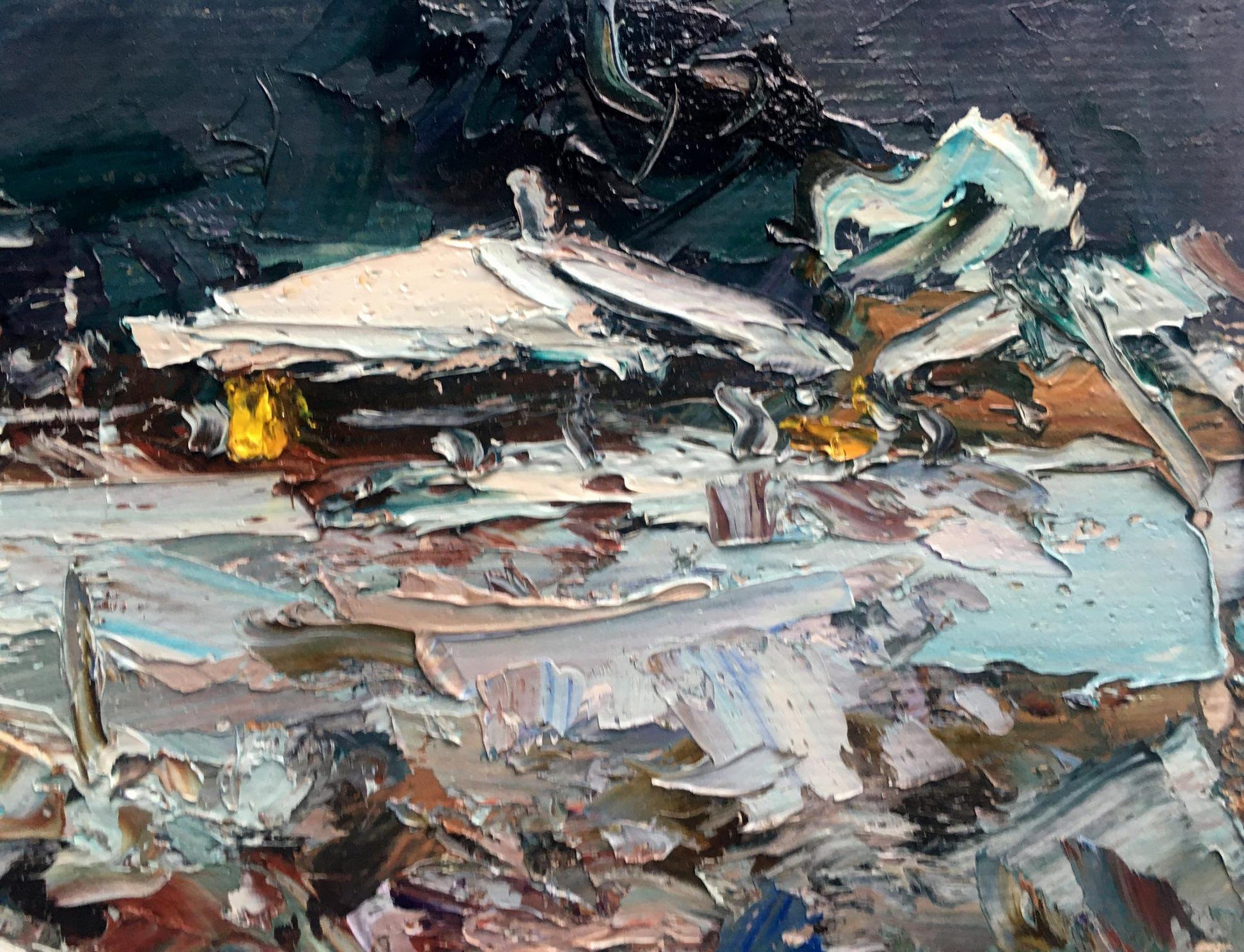 Oil painting Village Winter Nature Landscape 