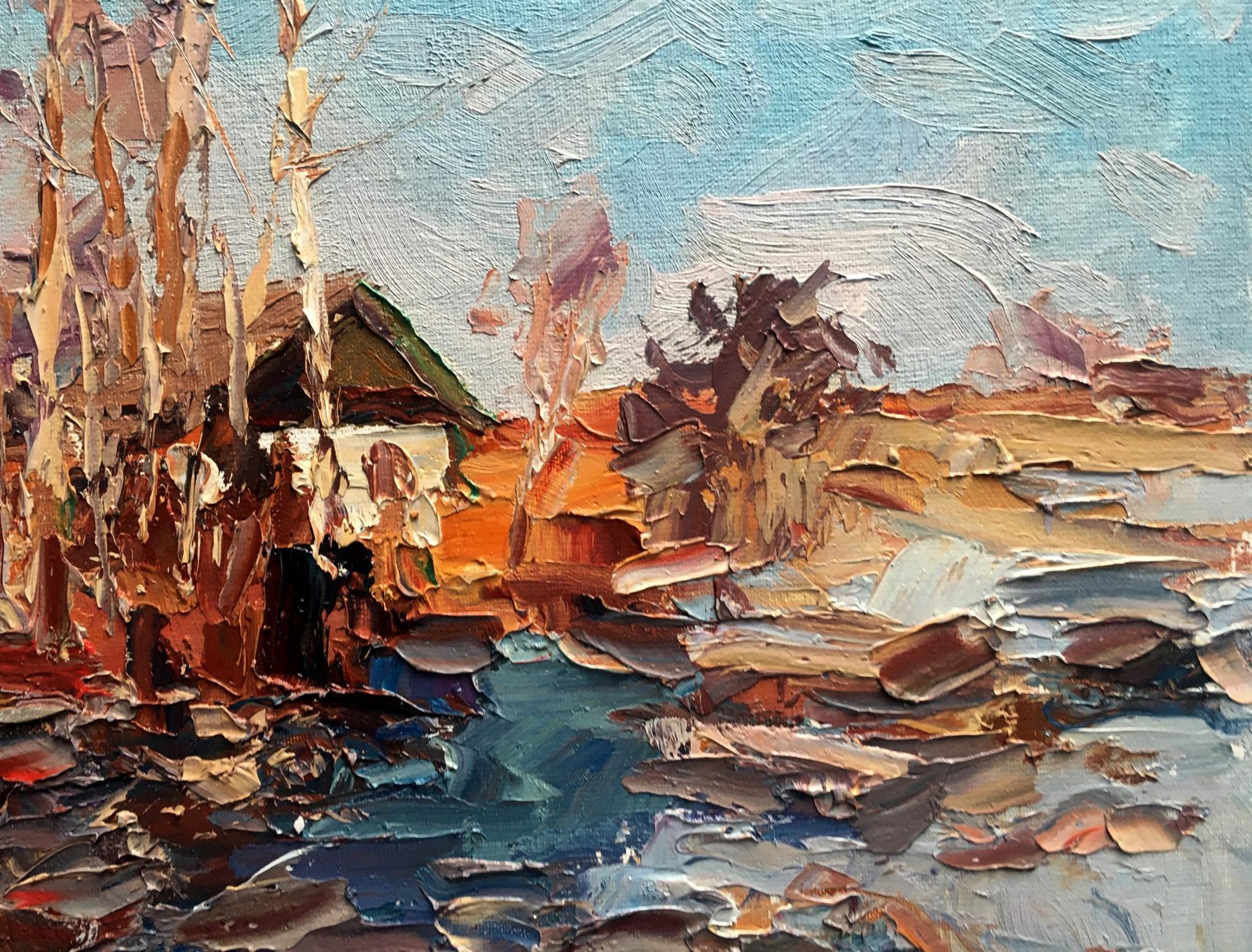 Oil painting Village Nature Landscape 