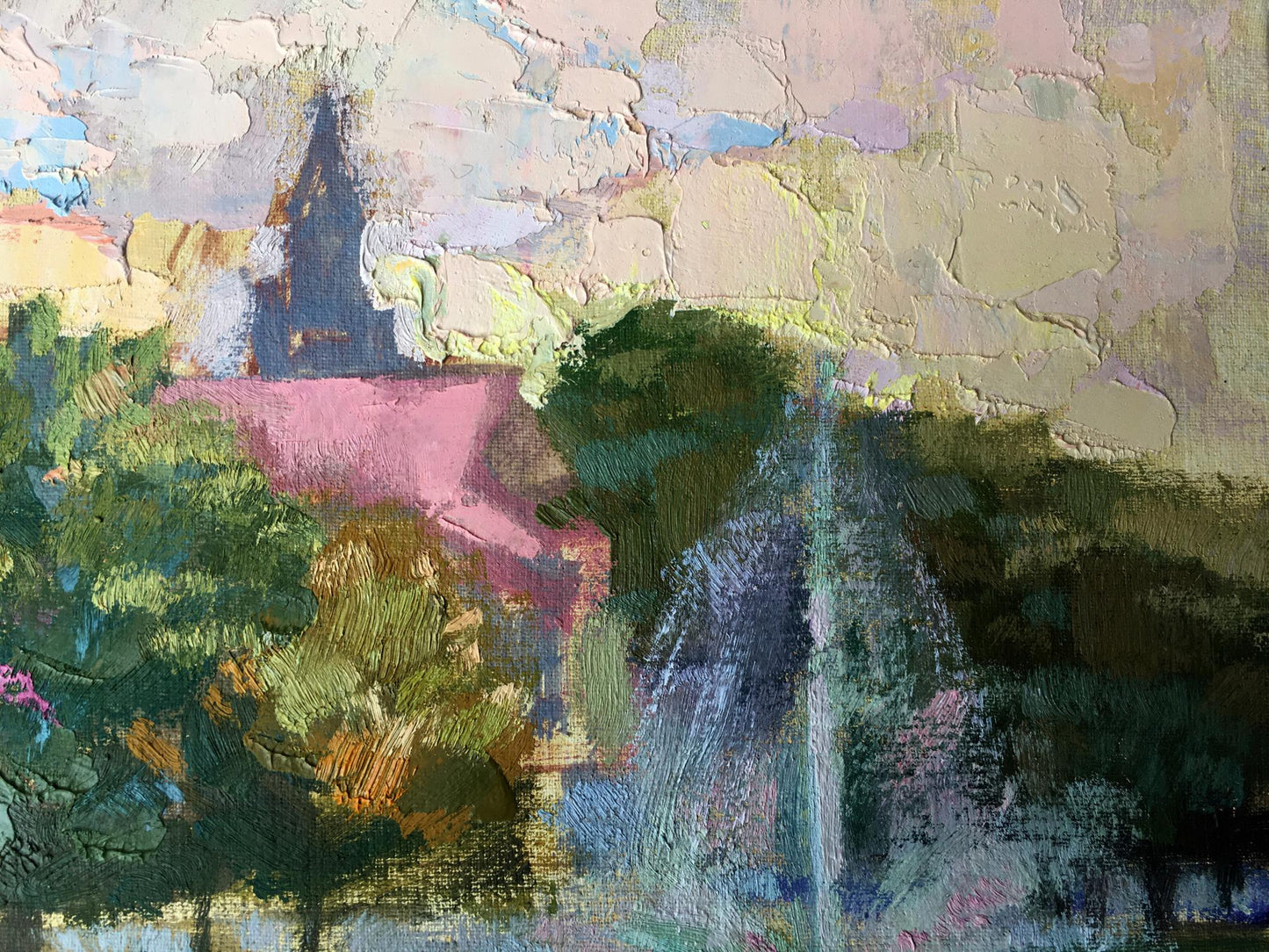 Oil painting City fountain Batrakov Vladimir Grigorievich