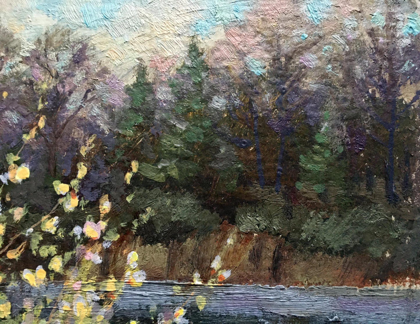 Oil painting Willow blossoms over water Batrakov Vladimir Grigorievich