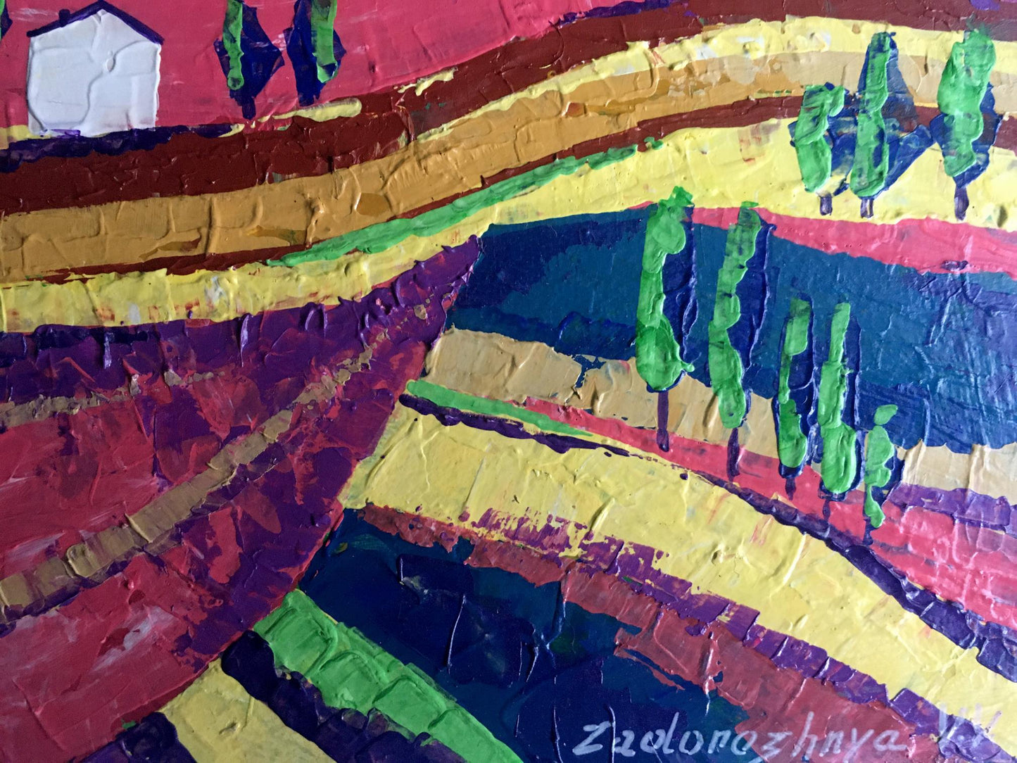 Oil painting Colorful fields on a sunny day V. Zadorozhnya