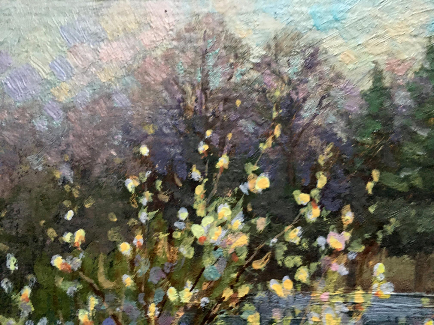 Oil painting Willow blossoms over water Batrakov Vladimir Grigorievich