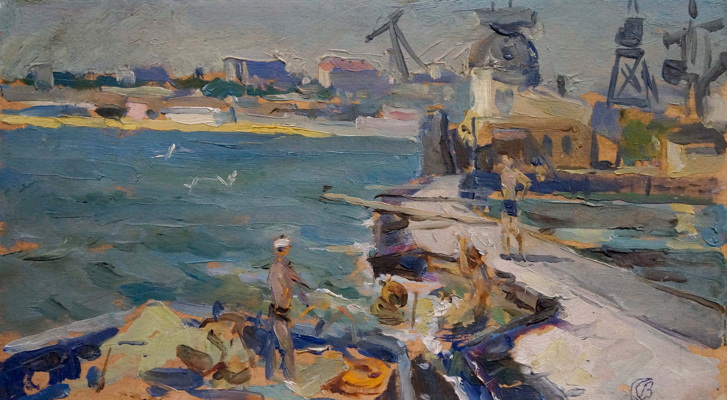 Oil painting Ship repair Strelnikov Vladimir Vladimirovich