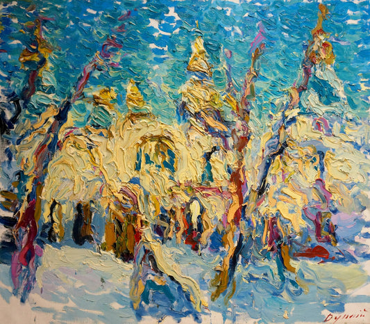 Oil painting View of the snow chapel Sergey Dupliy