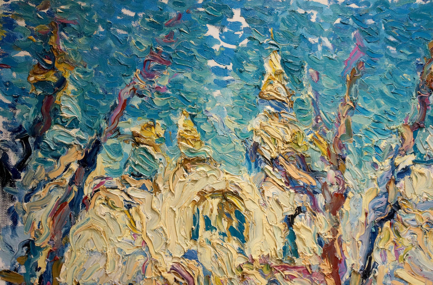 Oil painting View of the snow chapel Sergey Dupliy