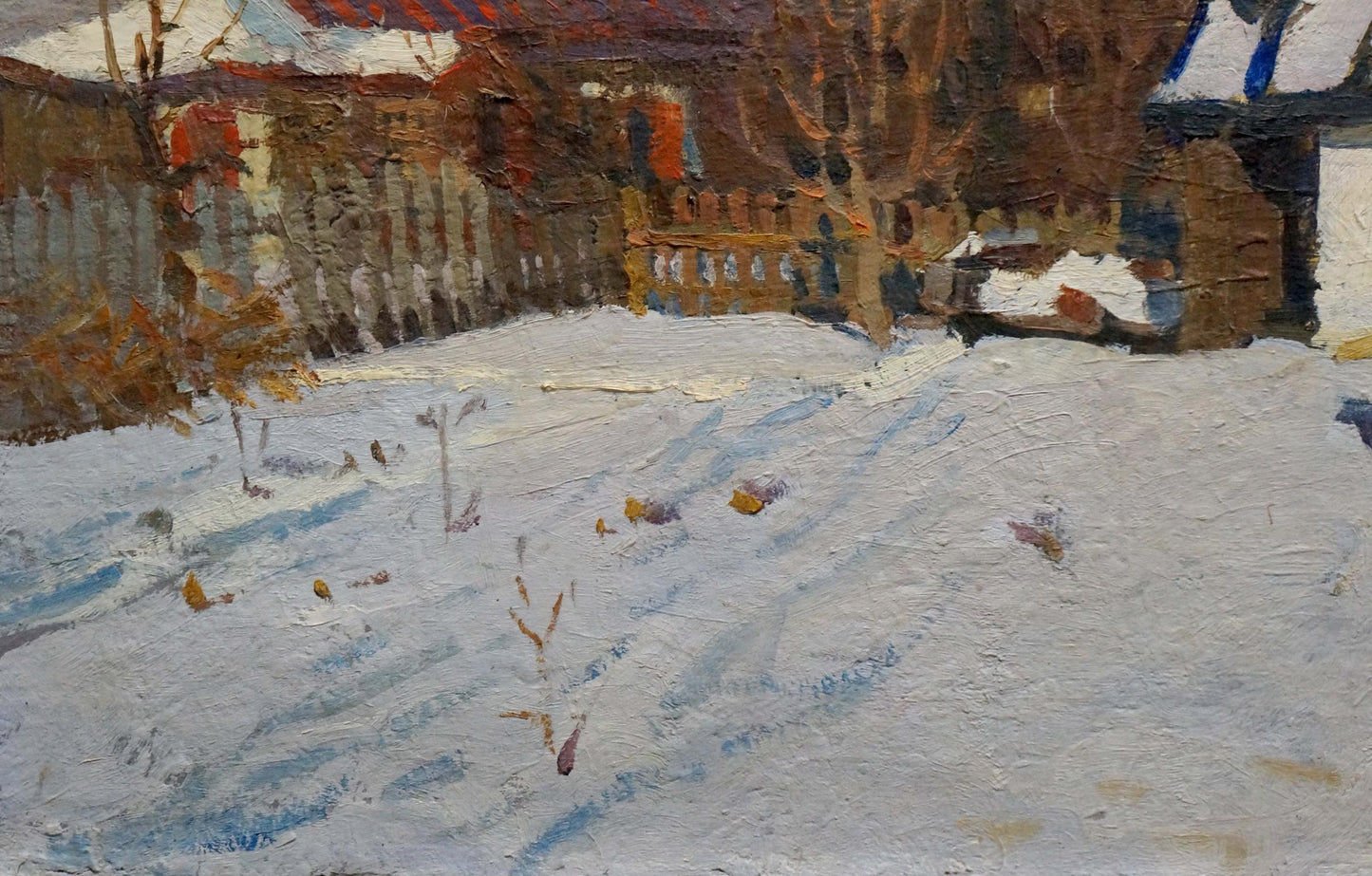 Oil painting The yard is covered with snow Vladimir Belyak