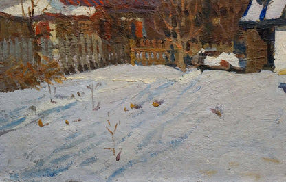 Oil painting The yard is covered with snow Vladimir Belyak