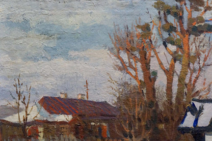 Oil painting The yard is covered with snow Vladimir Belyak
