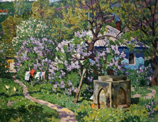 Oil painting Courtyard landscape Konovalov Yuri Alexandrovich