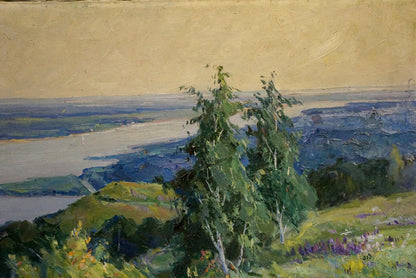 Oil painting Landscape with a long river Vasily Nepiypivo