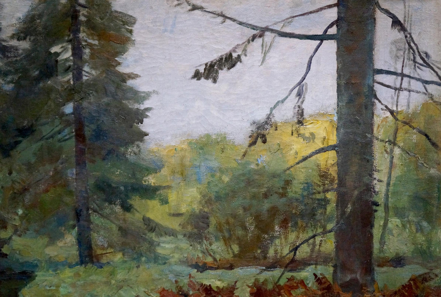 The subject of Frents' oil painting is a serene forest stream