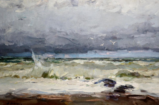 Oil painting Seascape with flying seagulls Fedor Zakharov