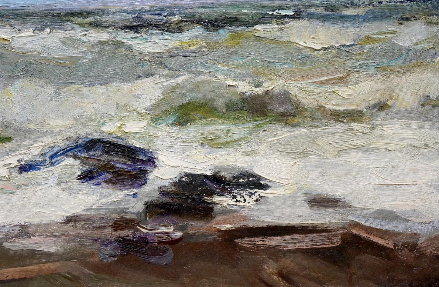 Oil painting Seascape with flying seagulls Fedor Zakharov