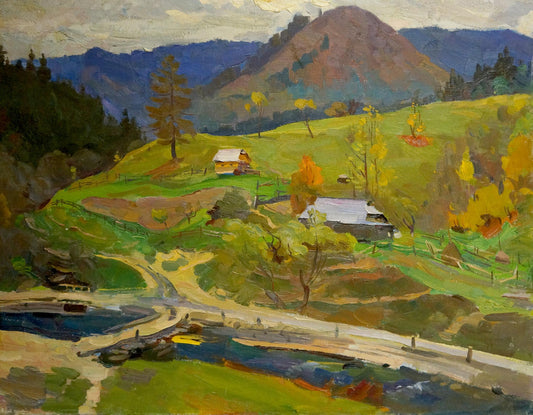 Oil painting Mountain village Shutev Ivan Mikhailovich