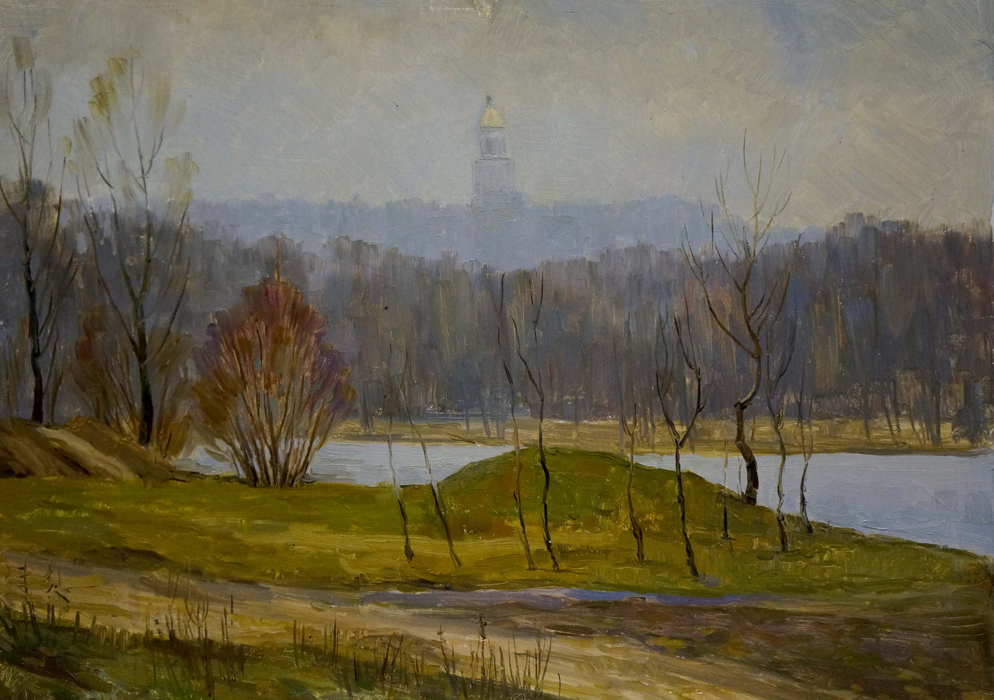 Oil painting Autumn church bells Unknown artist