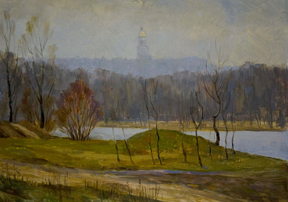 Oil painting Autumn church bells Unknown artist