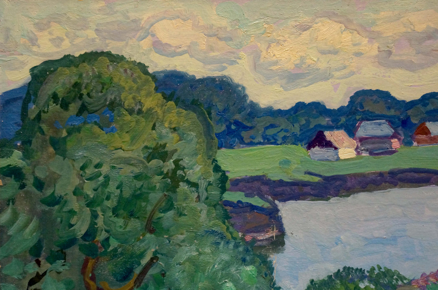 Oil painting Riverbank Scenery by Viktor Gaiduk