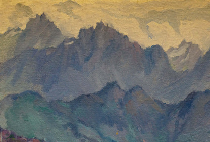 Oil painting depicting a "Mountain Landscape" by Anatoliy Vasil'yevich Levichev