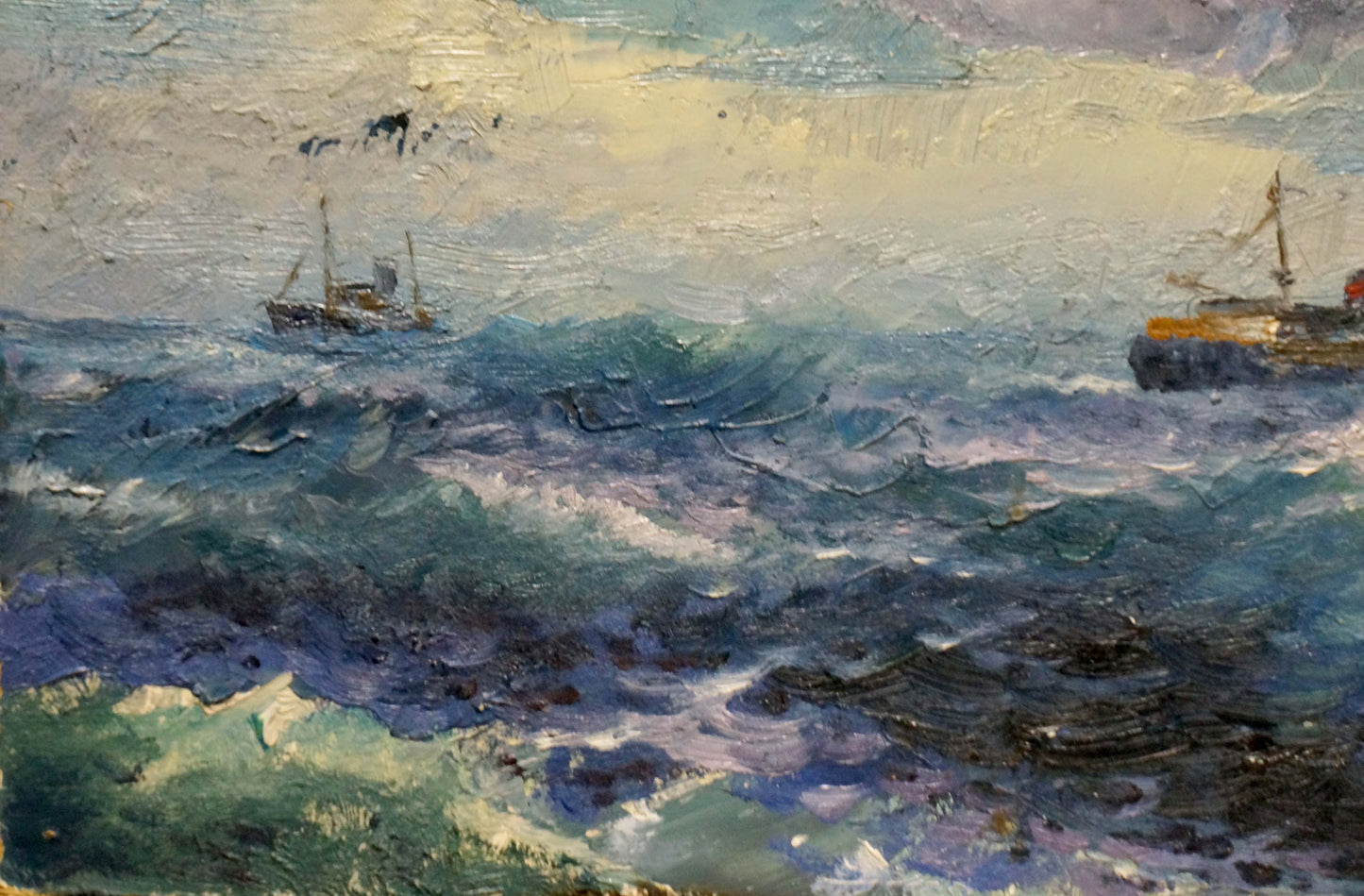 Oil painting Ships sail on the sea Unknown artist