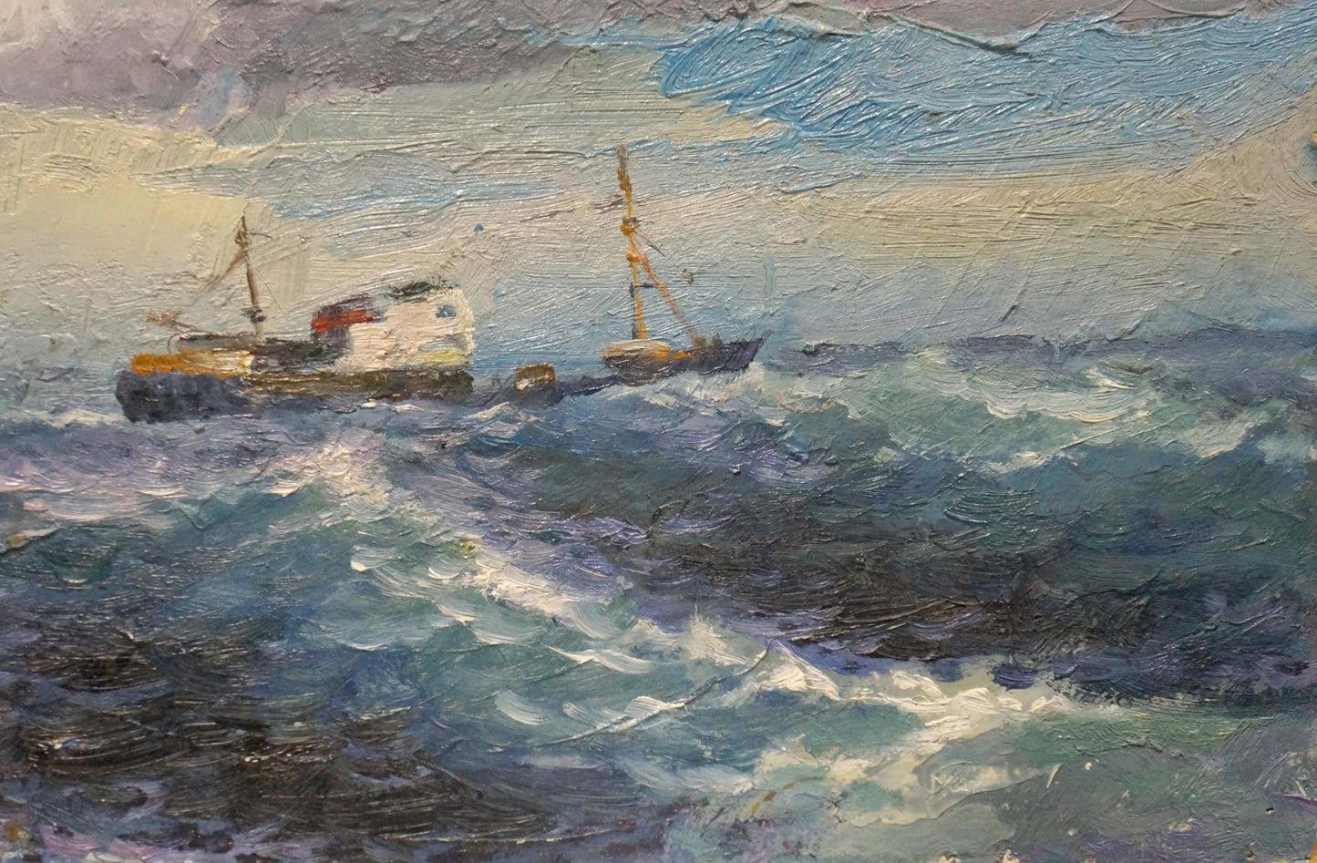 Oil painting Ships sail on the sea Unknown artist