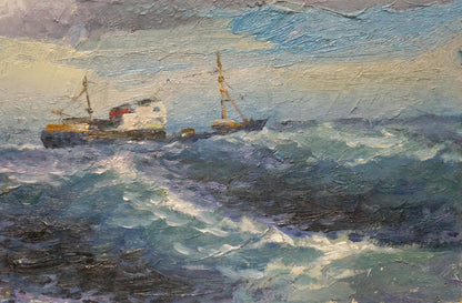 Oil painting Ships sail on the sea Unknown artist